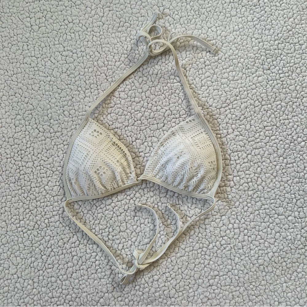 aerie Crochet Triangle Bikini Top in Light Cream